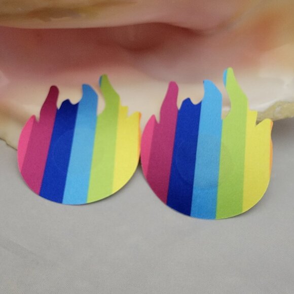 Pair of rainbow stripe flame shaped pasties nipple covers - Picture 1 of 3